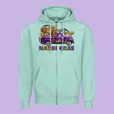 Mardi Gras Skull Truck Zipper Hoodie Designed By Fadigitalartstudio