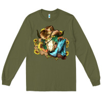 Army Green Cow skull Cowboy boots hats sunflowers Long Sleeve Tee - HowdyJamesFarm