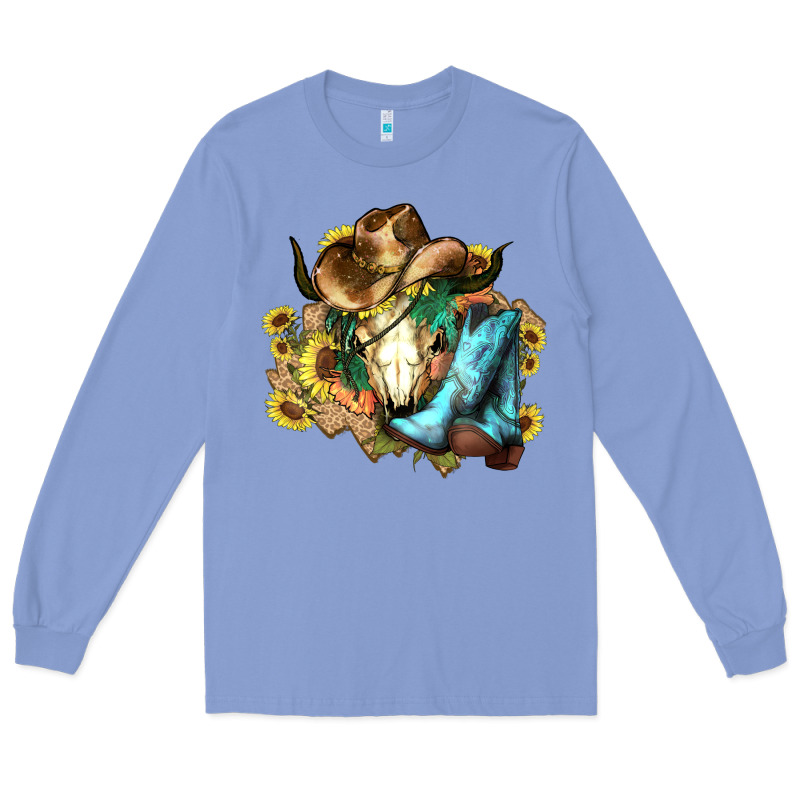Cow Skull Cowboy Boots Hats Sunflowers Long Sleeve Tee by HowdyJamesFarm | Teevron