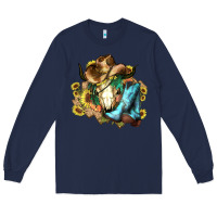 Navy Cow skull Cowboy boots hats sunflowers Long Sleeve Tee - HowdyJamesFarm