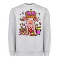 Heather Grey mardi gras pig Heavyweight Sweatshirt - OliviaCreatesArt