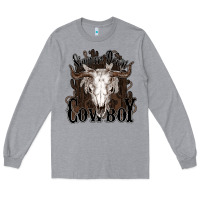 Heather Grey Simmer down Cowboy Long Sleeve Tee - HowdyJamesFarm
