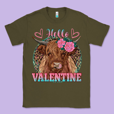 Hello Valentine Highland Cow Classic Tee Designed By Ranaportraitstore