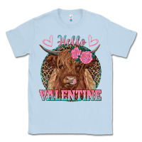 Dusty Blue hello valentine highland cow Classic Tee - RanaPortraitStore