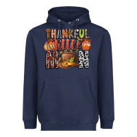 Navy Thankful Little Mon Heavyweight Hoodie - CowhideDigitalArt