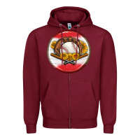 Burgundy baseball with sunflower round earrings Zipper Hoodie - BundleAndBundleShop