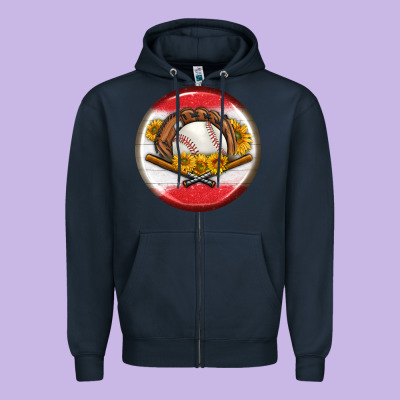 Baseball With Sunflower Round Earrings Zipper Hoodie Designed By Bundleandbundleshop