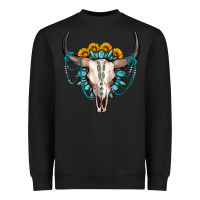 Black sunflower gemstone bull skull Heavyweight Sweatshirt - OliviaCreatesArt