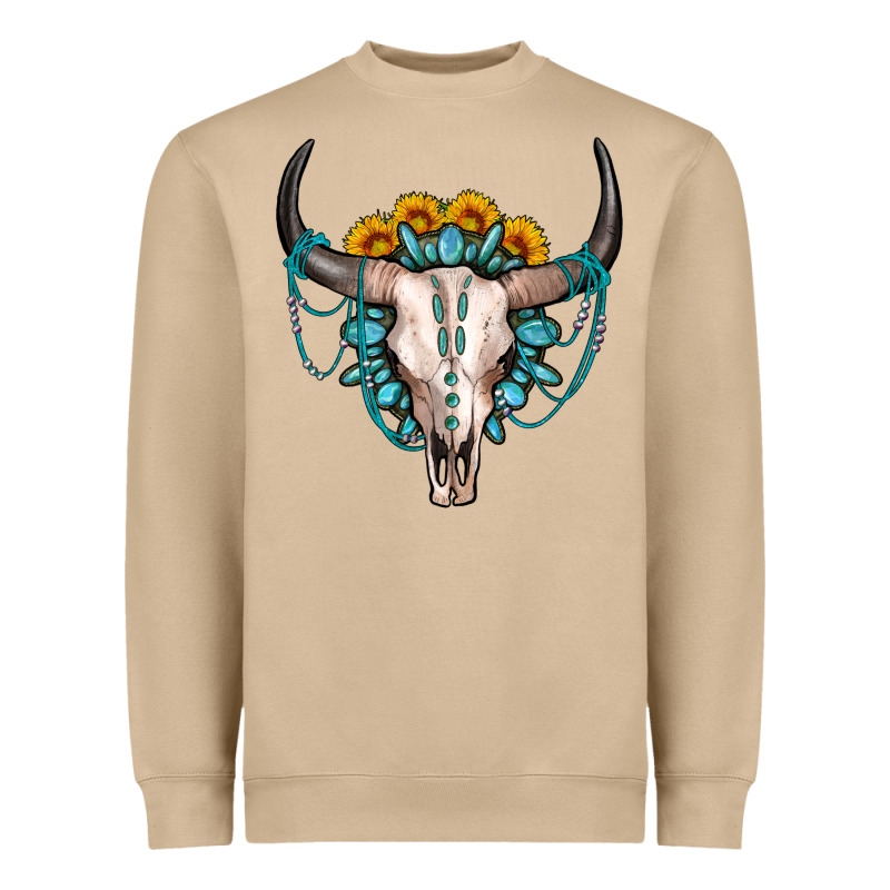 Sunflower Gemstone Bull Skull Heavyweight Sweatshirt by OliviaCreatesArt | Teevron