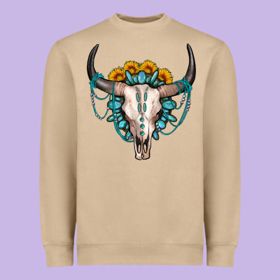 Sunflower Gemstone Bull Skull Heavyweight Sweatshirt Designed By Oliviacreatesart