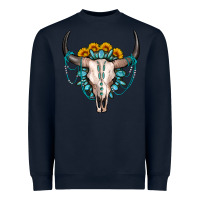 Navy sunflower gemstone bull skull Heavyweight Sweatshirt - OliviaCreatesArt