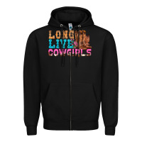 Black Western Long Live Cowgirls With Roses Zipper Hoodie - BundleAndBundleShop