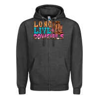 Charcoal Heather Western Long Live Cowgirls With Roses Zipper Hoodie - BundleAndBundleShop