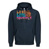 Navy Western Long Live Cowgirls With Roses Zipper Hoodie - BundleAndBundleShop