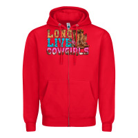 Red Western Long Live Cowgirls With Roses Zipper Hoodie - BundleAndBundleShop
