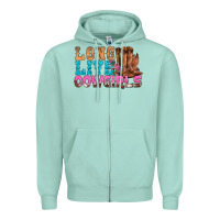 Seafoam Western Long Live Cowgirls With Roses Zipper Hoodie - BundleAndBundleShop