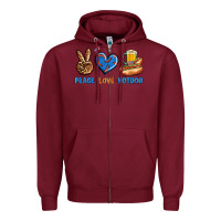 Burgundy Peace Love Hotdog Zipper Hoodie - BundleAndBundleShop