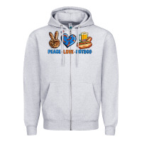 Heather Grey Peace Love Hotdog Zipper Hoodie - BundleAndBundleShop