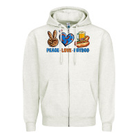 Oatmeal Heather Peace Love Hotdog Zipper Hoodie - BundleAndBundleShop