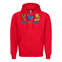 Red Peace Love Hotdog Zipper Hoodie - BundleAndBundleShop