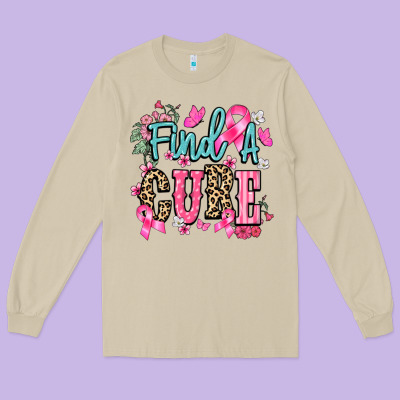 Find A Cure Cancer Awareness Long Sleeve Tee Designed By Howdyjamesfarm