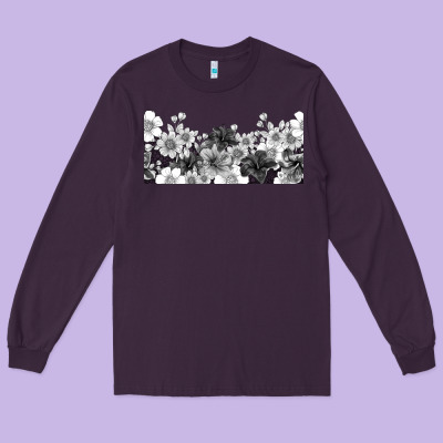 Black And White Floral Long Sleeve Tee Designed By Tumblerdesignbyshophia