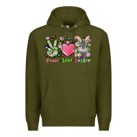 Army Green peace love easter bunny Premium Hoodie - FaDigitalArtStudio
