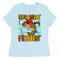 Baby Blue wishing i was fishing Ladies Tee - MaliasSmallBusiness