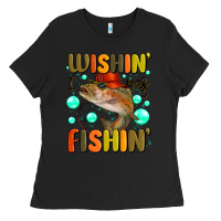 Black wishing i was fishing Ladies Tee - MaliasSmallBusiness