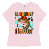 Bubblegum Pink wishing i was fishing Ladies Tee - MaliasSmallBusiness