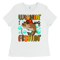 White wishing i was fishing Ladies Tee - MaliasSmallBusiness