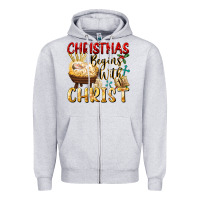 Heather Grey christmas begins with christ Zipper Hoodie - FaDigitalArtStudio