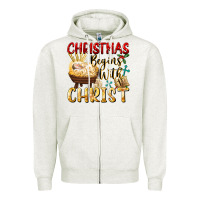 Oatmeal Heather christmas begins with christ Zipper Hoodie - FaDigitalArtStudio