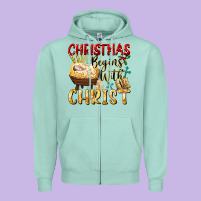 Christmas Begins With Christ Zipper Hoodie Designed By Fadigitalartstudio