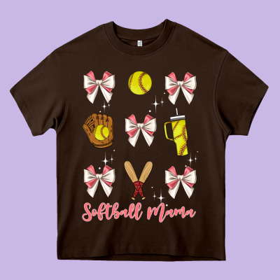 Softball Coquette Bow Heavy Core Tee Designed By Jahusdesignshop