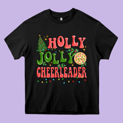 Holly Jolly Cheerleader Heavy Core Tee Designed By Maliassmallbusiness