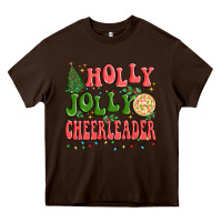 Chocolate Brown holly jolly cheerleader Heavy Core Tee - MaliasSmallBusiness