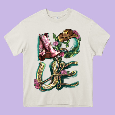 Love Boots Horseshoe Cowboy Heavy Core Tee Designed By Nancycooperartshop