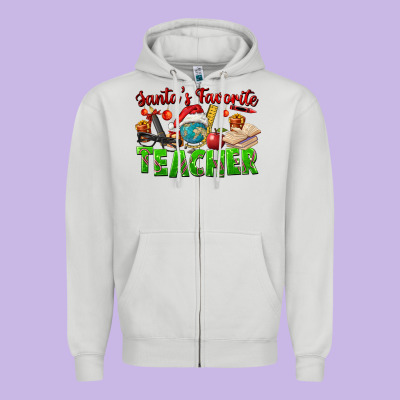 Santa's Favorite Teacher Zipper Hoodie Designed By Fadigitalartstudio