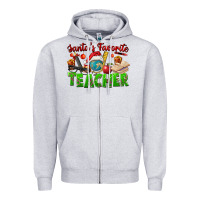 Heather Grey Santa's Favorite Teacher Zipper Hoodie - FaDigitalArtStudio