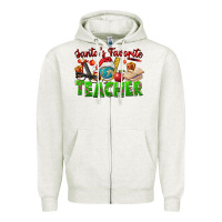 Oatmeal Heather Santa's Favorite Teacher Zipper Hoodie - FaDigitalArtStudio
