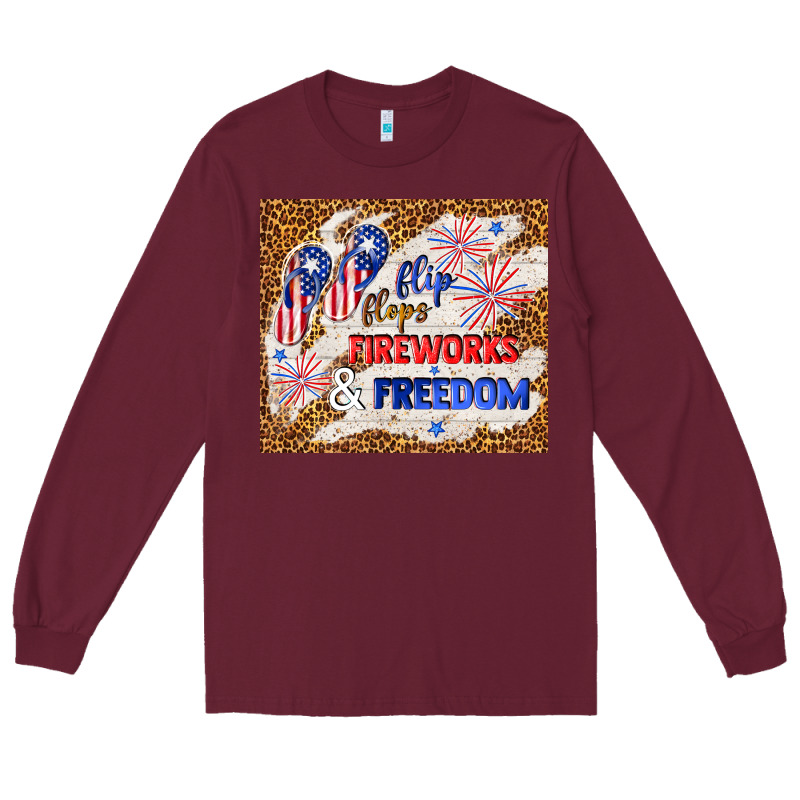 Flip Flops Fireworks & Freedom 4th Of July Long Sleeve Tee by TumblerDesignByShophia | Teevron