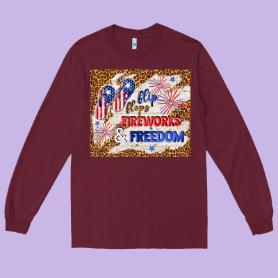 Flip Flops Fireworks & Freedom 4th Of July Long Sleeve Tee Designed By Tumblerdesignbyshophia