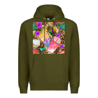 Army Green school girl coffee cup with leopard seamless pattern bbs Premium Hoodie - BundleAndBundleShop