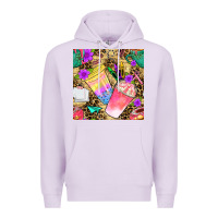 Lilac school girl coffee cup with leopard seamless pattern bbs Premium Hoodie - BundleAndBundleShop