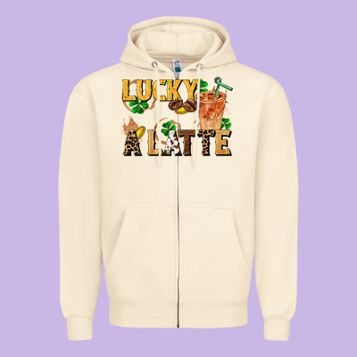Lucky A Latte Zipper Hoodie Designed By Fadigitalartstudio