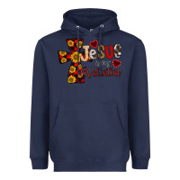 Navy Jesus is My Valentine Cross Heavyweight Hoodie - CowhideDigitalArt