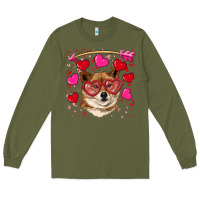 Army Green valentine's shiba inu Long Sleeve Tee - RanaPortraitStore