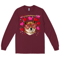Burgundy valentine's shiba inu Long Sleeve Tee - RanaPortraitStore