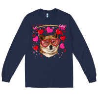 Navy valentine's shiba inu Long Sleeve Tee - RanaPortraitStore